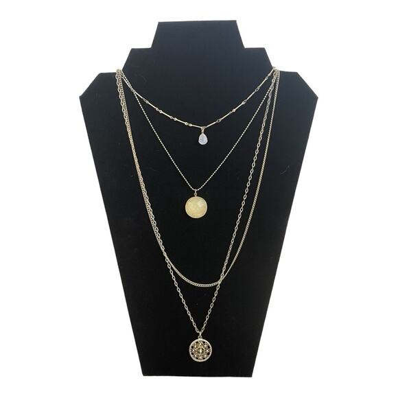 Multistrand Multilayer Four Strand Gold and Silver Tone Necklace - Picture 2 of 4